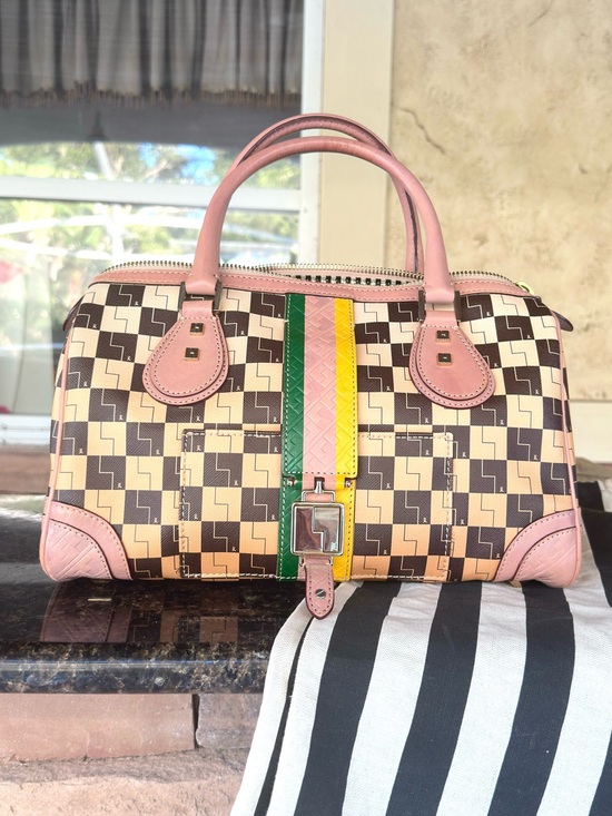 L.A.M.B. Handbags - L.A.M.B. ~ Gwen Stefani Monogram Satchel Signature Print Brown Tan Leather